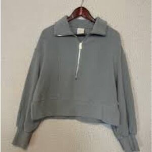 Varley Green Boxy Zippered Polo Sweatshirt